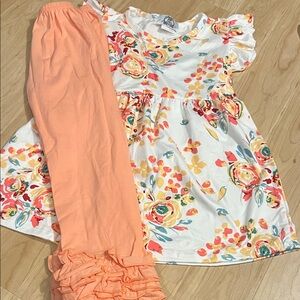 Floral Ruffle Sleeve Dress with Peach Ruffle Leggings